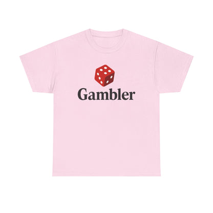Gambler Unisex Heavy Cotton Tee, Casual T-Shirt for Gamblers, Gift for Poker Nights, Dice Print Cotton Shirt, Fun Gambling Apparel
