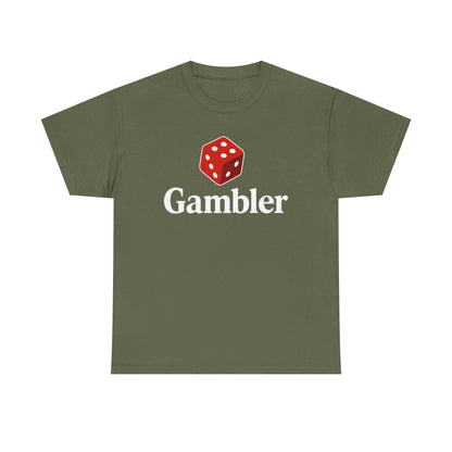Gambler Unisex Heavy Cotton Tee, Casual Wear, Gift for Gamers, Dice Theme Shirt, Fun Gambling T-Shirt, Perfect for Game Nights